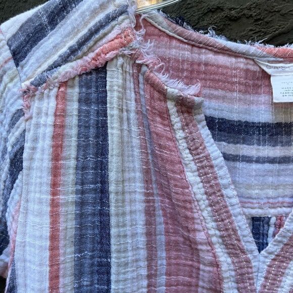 CASLON MULTICOLOR VERTICAL STRIPE BOXY COTTON SHORT SLEEVE TOP PETITE SMALL - Picture 4 of 12